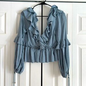Selfie Leslie Blue Ruffle Top size Medium